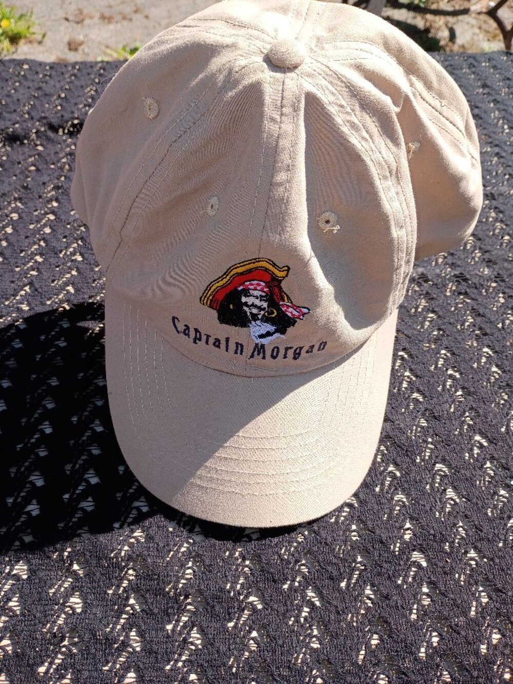 Captain Morgan Slideback Hat Beige One Size Adjustable Embroidered